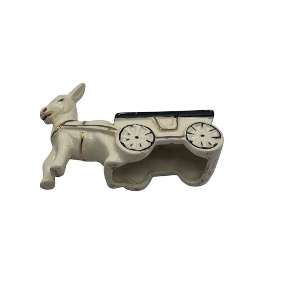 Vintage Ceramic Donkey Cart Salt & Pepper Shakers With Gold Accents - Picture 7 of 8